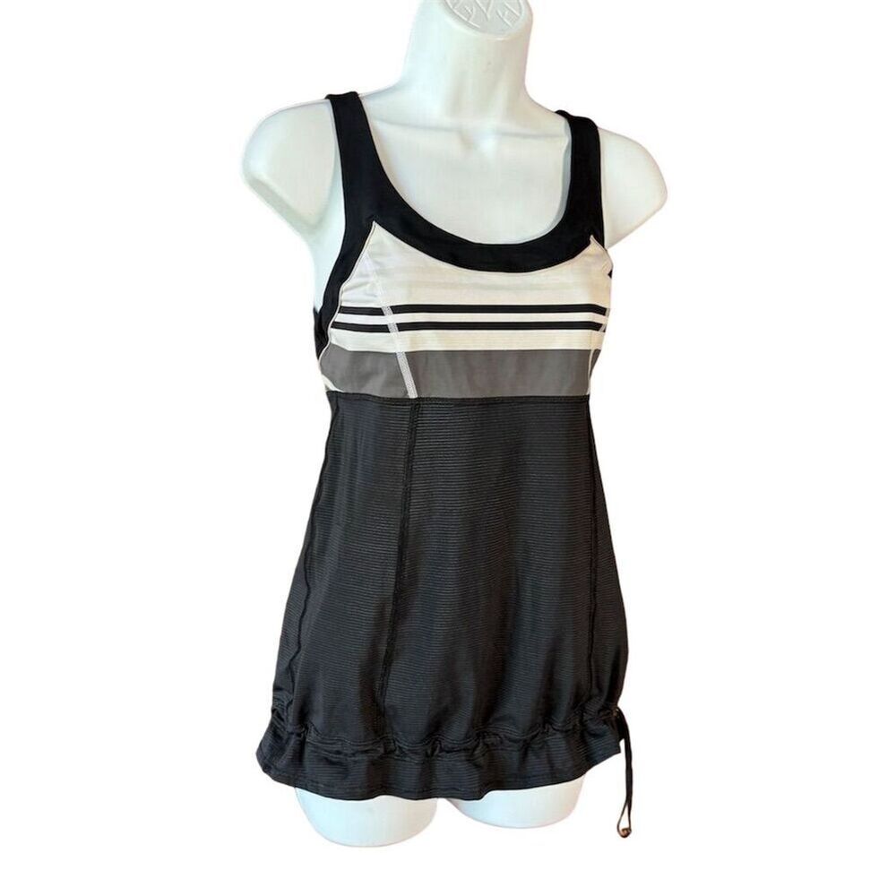 Lululemon Womens Black & White Tank Workout Top With Drawstring Waist Size S